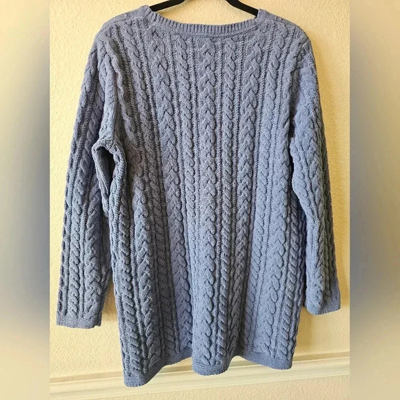 J Jill Women L Cable Knit Sweater Pullover Chunky Periwinkle Tunic Length Soft - Picture 2 of 9